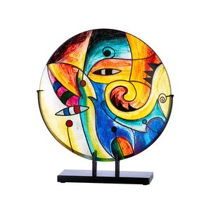 Casablanca by Gilde Dekoschale Glasart flache Dekoschale auf Ständer Verona, handbemalt H. 54 cm,44656