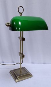 Bankerlampe, Büro Lampe, Große Schreibtischlampe, Altmessing, Grüner Schirm