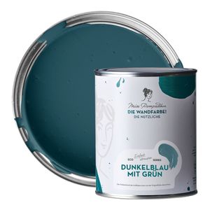 MissPompadour abwaschbare Wandfarbe Dunkelblau mit Grün 1L - hohe Deckkraft - matte, scheuerbeständige Innenfarbe - geruchsarm, wasserbasiert, ergiebig - Die Nützliche