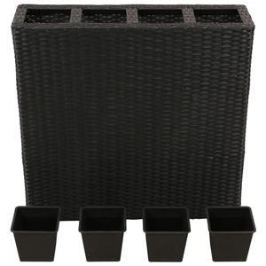 vidaXL Garten-Hochbeet mit 4 Töpfen Poly Rattan Schwarz