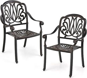 COSTWAY 2er Set Gartenstühle aus Aluminiumguss, Stapelstühle, stapelbare Terrassenstühle mit Armlehnen, Gartensessel für Balkon, Hinterhof, Garten