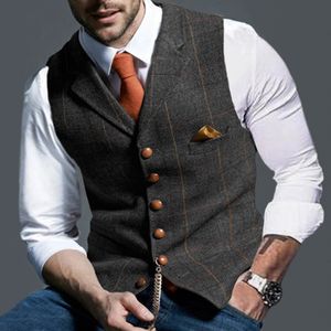 Herren Plaid Print Weste Mantel Revers Kragen Knopf-Reißverschluss Slim Fit Taschen Outwear Tops,Farbe: Dunkelgrau,Größe:XL
