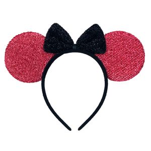 Oblique Unique Haarreif Maus Ohren mit Schleifer Glitzer Haarreifen Mäuschen Mouse für Fasching Karneval Kostüm - rot schwarz