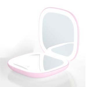 Wiederaufladbarer Kosmetikspiegel mit Beleuchtung, Dimmbarer Touchscreen,Tragbarer Reise Spiegel, Faltbarer pink
