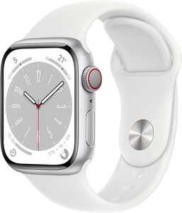 Apple Watch 8 LTE stříbrné Alu 45mm sportovní řemínek bílý MP4J3