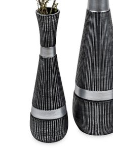 Bodenvase RELIEF ANTIK konisch rund H. 50cm schwarz silber Keramik Formano