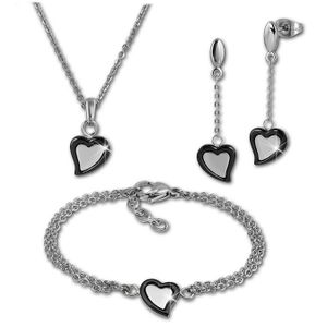 Amello Sada šperků z nerezové oceli Srdce z černé keramiky Náhrdelník, náramek, náušnice ESSX33S