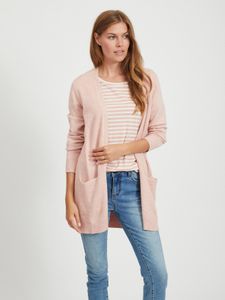 VILA Damen Basic Cardigan | Stretch Feinstrick Jacke mit Taschen | Cozy Knit Jacket ohne Verschluss VIRIL, Farben:Rosa, Größe:XXL