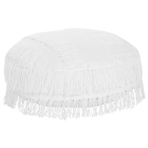 BELIANI Pouf Weiß Baumwolle ⌀ 50 cm Rund mit Fransen Gefochten Strickhocker Strickpouf Boho für Wohnzimmer Kinderzimmer Schlafzimmer Haushalt Wohnen