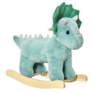 HOMCOM Houpací kůň Plyšové houpací zvíře Dětská houpací hračka pro děti 36-72 měsíců Plastová tmavě zelená 64 x 30 x 54 cm