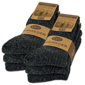 6 Paar Norweger Socken mit Wolle Damen & Herren Wintersocken Schwarz Grau Anthrazit 10500 - Antrazit 39-42