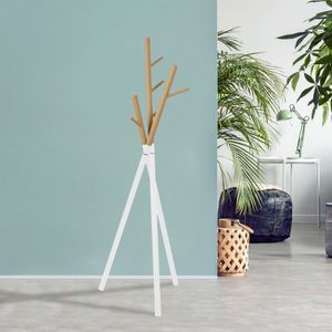Garderobenständer 'Laerdal' Kleiderständer Baumform 172 x 49 x 49 cm Stahl Weiß/Holzoptik