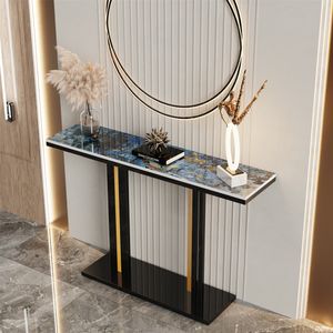 WISFOR Konsolentisch Marmor Flurtisch Dekotisch Sideboard Beistelltisch mit Metallrahmen Wohnzimmer Eingangsbereich, Meeresfarbe