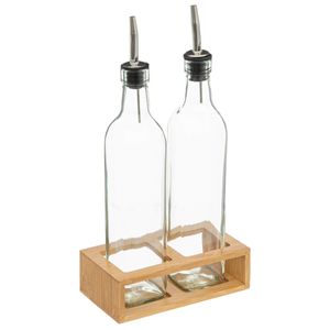 Olivenöl- und Essigspender + Bambushalter, 3-teiliges Set