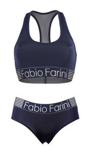Fabio Farini - 1 Stück Damen Unterwäsche - nahtlose Sport-Bustier aus Baumwolle bügellos, mit Mesheinsatz im Rücken und Logo-Bund Größe: L