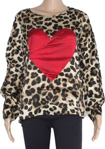Grace Damen Tunika Bluse Shirt Sweater T-Shirt Top Oberteil Herz Seide Leopard Grösse M