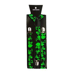 Oblique Unique Hosenträger Uni verstellbar Y -Form - schwarz-neon grün Totenköpfe