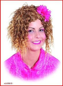 Locken-Perücke Welliges Haar Hellbraun 33 cm gelockt mit rosa Blume für Damen