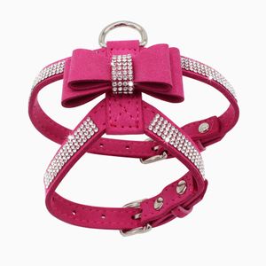 Espar Samthalsbänder mit Chihuahuas und dekorativen Knoten, rosa und Welpenhalsbänder mit glänzenden Strasssteinen, Heimtierbedarf - Rosenrot||M