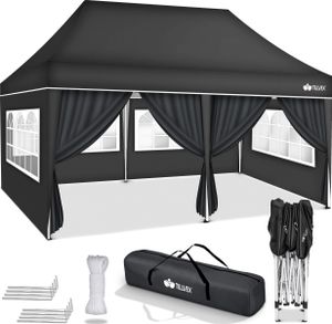 tillvex Pavillon 3x6m - mit 6 Seitenwänden Anthrazit wasserdicht | Pop-Up Faltpavillon höhenverstellbar | Gartenzelt UV Schutz 50+ | Partyzelt mit Tasche für Garten
