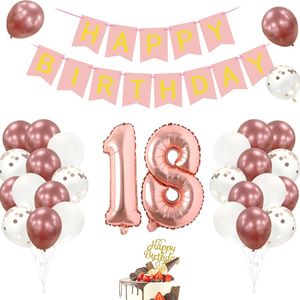 18. Geburtstag Luftballon Roesegold metallic Set mit Happy Birthday Banner, 37 Stück