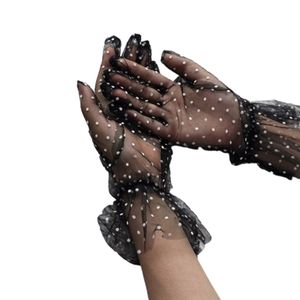 1 Paar transparente Handschuhe, kurze Tüll-Mesh-Punkt-Design-Spitzenhandschuhe zum Jäten, kühles Schwarz