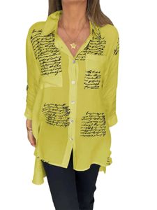 Damen Blusen mit Tasche Bluse Shirts Lose Button Down Tunika V-Ausschnitte Tshirts Gelb,Größe XS