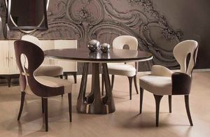 Casa Padrino Luxus Art Deco Esszimmer Set Creme / Braun / Gold - 1 Runder Luxus Art Deco Esstisch & 4 Luxus Art Deco Esszimmerstühle - Art Deco Esszimmer Möbel - Luxus Qualität -  Italy