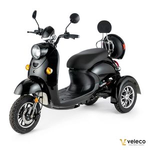 Veleco ZT63 in schwarz - 650W/60V - 12km/h - Elektro Dreirad im Italienischen Stil - Metal Elemente im Chrom - verfügt Straßenzulassung
