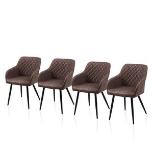 CLIPOP 4 Stück Esszimmerstühle aus Kunstleder, mit Armlehnen, für Wohnzimmer, Esszimmer, Braun