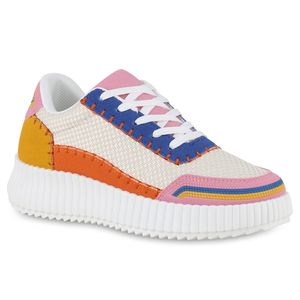 VAN HILL Damen Sneaker Low Schnürer Profil-Sohle Schuhe 841144, Farbe: Pink Mehrfarbig, Größe: 39