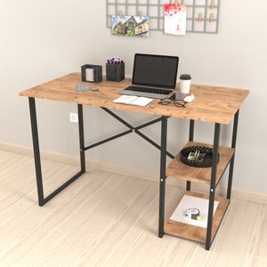 Schreibtisch Nittedal mit Regal Computertisch Eiche-Optik PC Tisch Bürotisch mit 2 Ablagen rechteckig Metallgestell