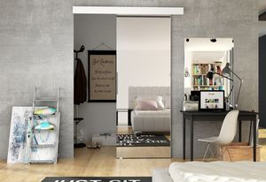 Schiebetür DOLANO II mit Spiegel, Schwebetür, Schiebetürsystem, Design Zimmertür, 96,5x205, weiß