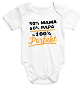 Baby Body 50% Mama 50%Papa 100% Perfekt Babybody Baumwolle kurzarm Moonworks®  3-6 Monate
