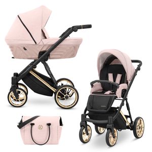 Kinderwagen IVENTO Sportwagen Babywagen Babyschale Komplettset Kinder Wagen Set 2 in 1 (Smoky Pink, Rahmenfarbe: Gold)