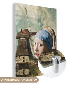 MuchoWow® Glasbilder - Bilder auf Wandbild - Foto auf Glas Das Mädchen mit dem Perlenohrring - Johannes Vermeer - Mühle 60x80 cm Wanddekoration aus Glas - Acrylglasbild - Acrylbilder - Foto