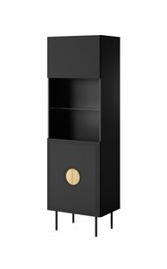 Vitrína PALACE 60 cm 1D BLACK MATT / CRAFT OAK s čiernymi kovovými nohami 1-dverová otvorená polica sklenená vitrína MDF nábytok bočná skrinka na knihy Moderný moderný štýl Loft kovové nohy