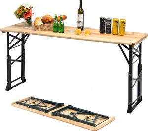 KOMFOTTEU pivní stůl výškově nastavitelný (75 cm-105 cm), skládací pivní stůl s otvorem pro slunečník, piknikový stůl skládací stůl 168,5 x 50 cm (d x š)