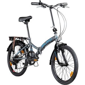 Galano Metropolis Klapprad 20 Zoll für Erwachsene 155 - 180 cm Faltrad mit 6 Gängen Klappfahrrad retro Cityrad Faltfahrrad, Farbe:grau/blau