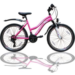 24 Zoll Mädchen Fahrrad MTB mit Beleuchtung und SHIMANO 21-Gang Kinderfahrrad Rosa