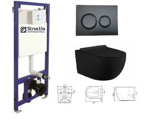 WC Komplettset Spülrandlos Schwarz Spülrandloses Hänge WC mit Softclose-Deckel Vorwandelement Unterputzspülkasten Betätigungsplatte Matt schwarz