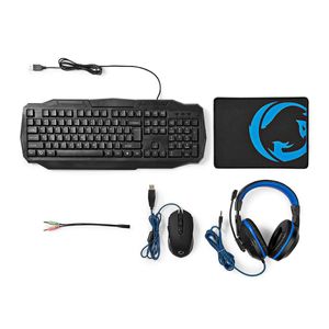 Nedis Gaming Combo Kit | 4-in-1 | Tastatur, Headset, Maus und Mauspad | Blau / Schwarz | QWERTZ | DE-Layout NE550706566
