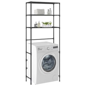 Waschmaschine Wäschewanne Automatische Kleidung Waschmaschinenn-Regal mit 3 Ablagen Schwarz 69x28x169 cm