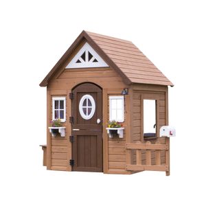 Backyard Discovery Spielhaus Aspen aus Holz | Outdoor Kinderspielhaus für den Garten inklusive Zubehör | Gartenhaus für Kinder mit Fenstern in Braun
