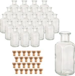gouveo 24er Set Glasflasche 100 ml Apotheker eckig mit Korken (HGK) - Kleine 0,1 l Flasche zum Befüllen und Verschenken - Leere Korken-Flasche