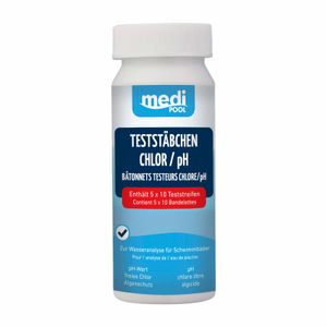 mediPOOL Teststäbchen Chlor/pH/Algenschutz 50 Stück Teststreifen, Teststrips