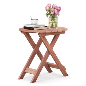 Bočný stolík COSTWAY s lamelovou doskou, okrúhly záhradný stolík, konferenčný stolík z akáciového dreva 46x46x45cm