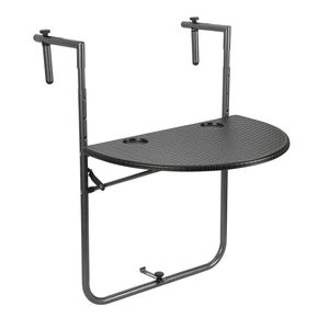 Balkonhängetisch Gartentisch Balkontisch Hängetisch klappbar 64x60x83.5cm mit 3 Höhenverstellbar, Tischplatte 60x40 cm, in Rattan-Optik, Schwarz