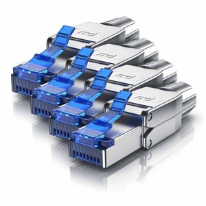 Primewire 4x złącze sieciowe RJ-45 (Ethernet) do kabla sieciowego, beznarzędziowy kabel RJ45 CAT 8, Gigabit Ethernet LAN, 40 Gbit/s, srebrny