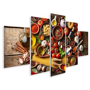 islandburner Bild auf Leinwand Kulinarische Zutaten auf rustikalem Holztisch Küchenbild für die Küche